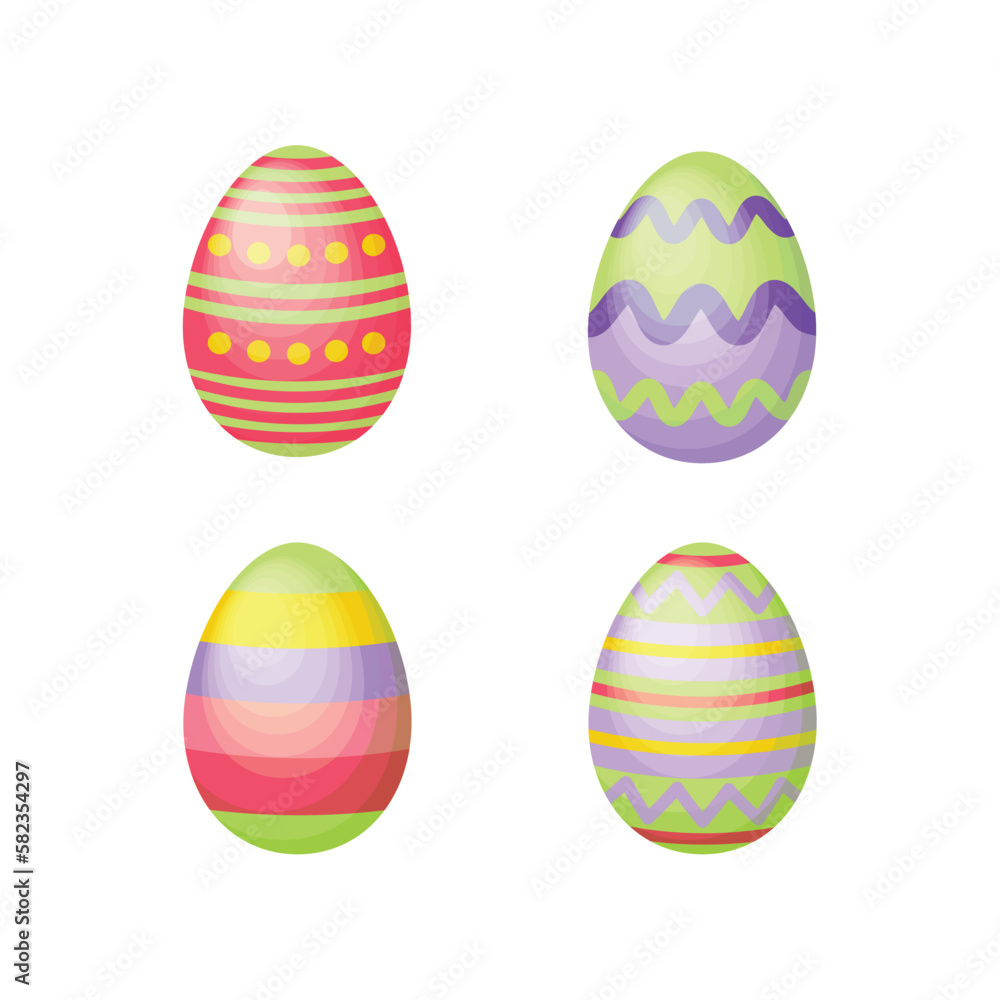 Easter eggs with colorful ornaments. A set of Easter eggs of different colors. Collection of Easter eggs. Vector illustration