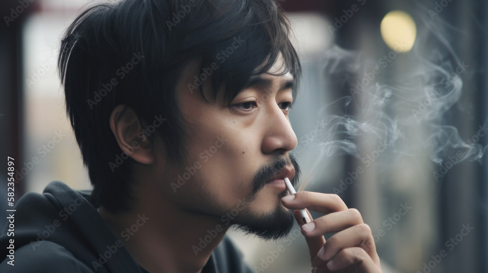 Fototapeta premium Cannabis 420 Culture: A Beautiful Artistic Designer Portrait of Diverse Asian Men Bonding Over Weed Marijuana - Friends Enjoying a Smoke Together Generative AI