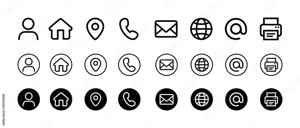 Illustration Vector Graphic of contact design template with line icon style. company connection business card curriculum vitae icon set. Phone, website, address, location and mail symbol sign pack. Illustration Vector Graphic of contact design template with line icon style. company connection business card curriculum vitae icon set. Phone, website, address, location and mail symbol sign pack.