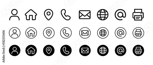 Illustration Vector Graphic of contact line icon design template. company connection business card curriculum vitae icon set. Phone, website, address, location and mail logo symbol sign pack.
