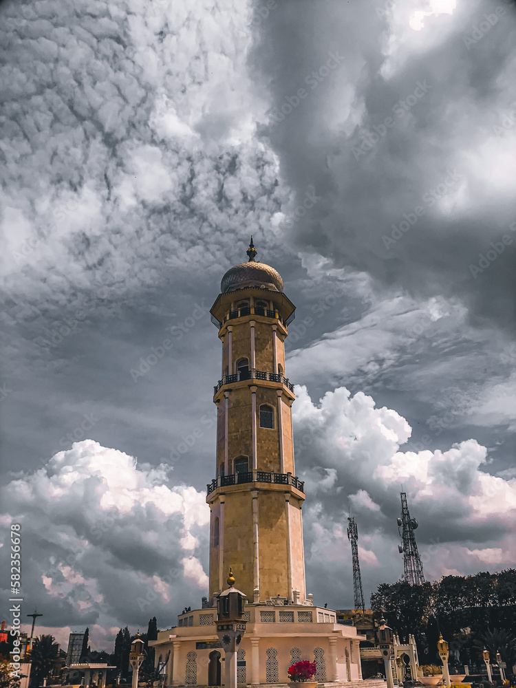 the tower of the Baiturrahman Grand Mosque, one of the mosques in Banda Aceh City