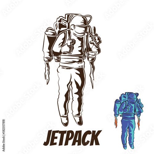 guy flying using jetpack vector illustration.