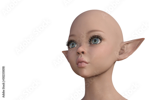 3d render. Portrait of an elf on a white background.  photo