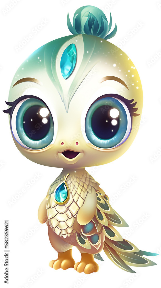 Sweet & Adorable Cute Baby Peacock Cartoon Character Generative AI Digital Illustration Part#180323