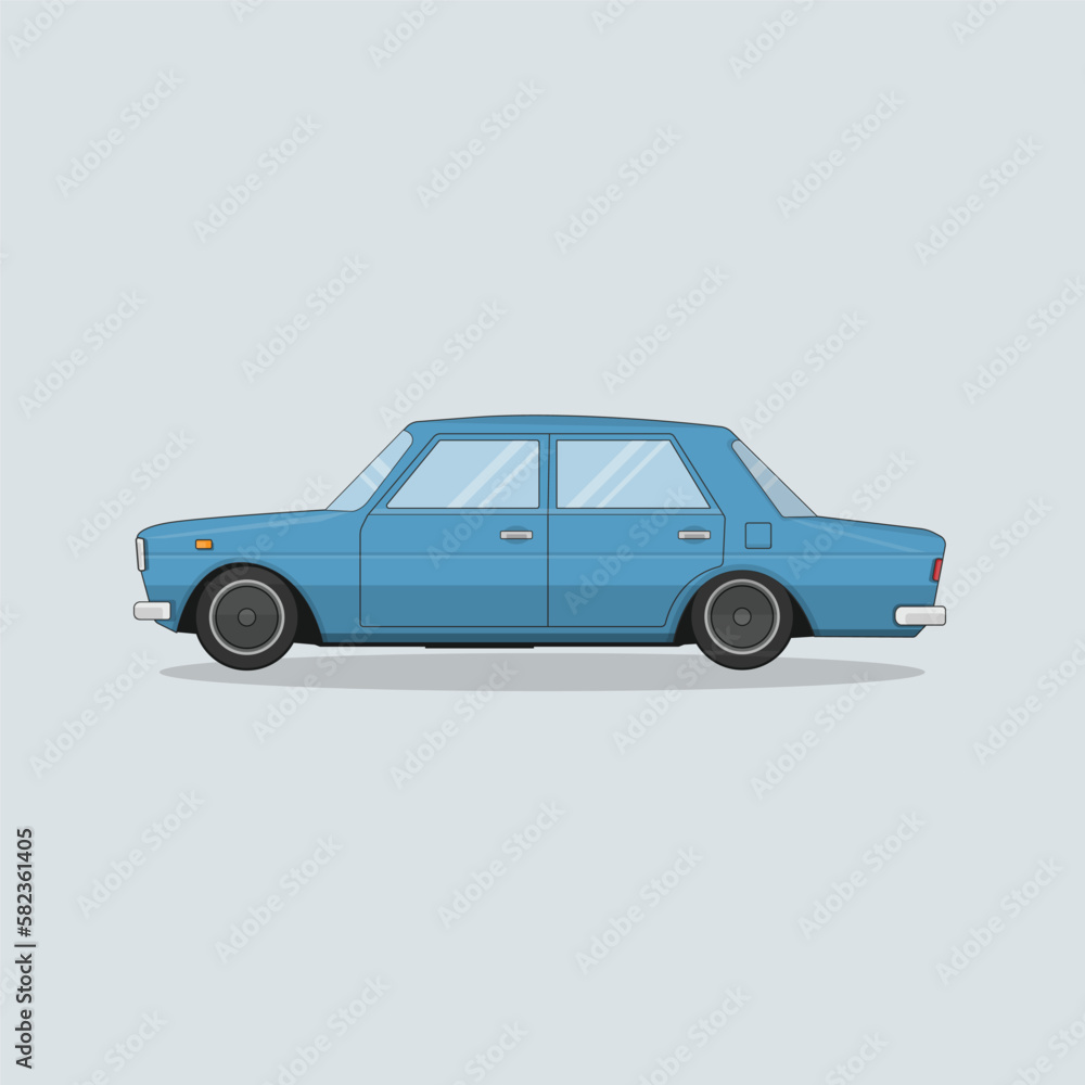 illustration of a blue classic car retro vintage car design