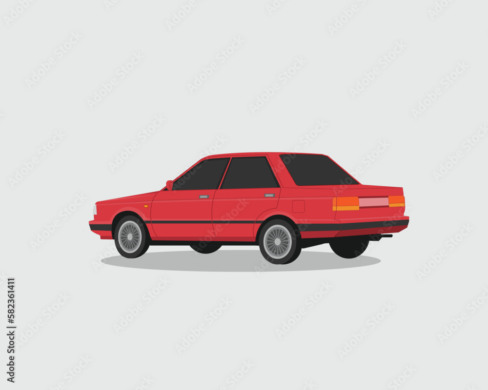 illustration of red nissan sunny car back view retro vintage classic 80s 90s car design