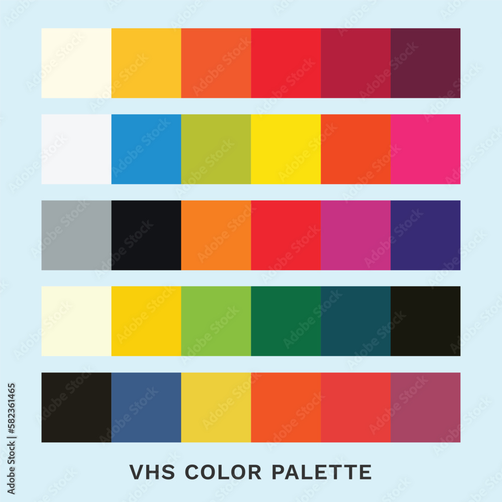 set of 6 vhs color palette retro vintage 80s 90s designs 