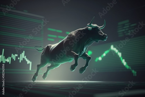 Bull bullish divergence in Stock market and Crypto currency with green graph background. Created Generative Ai