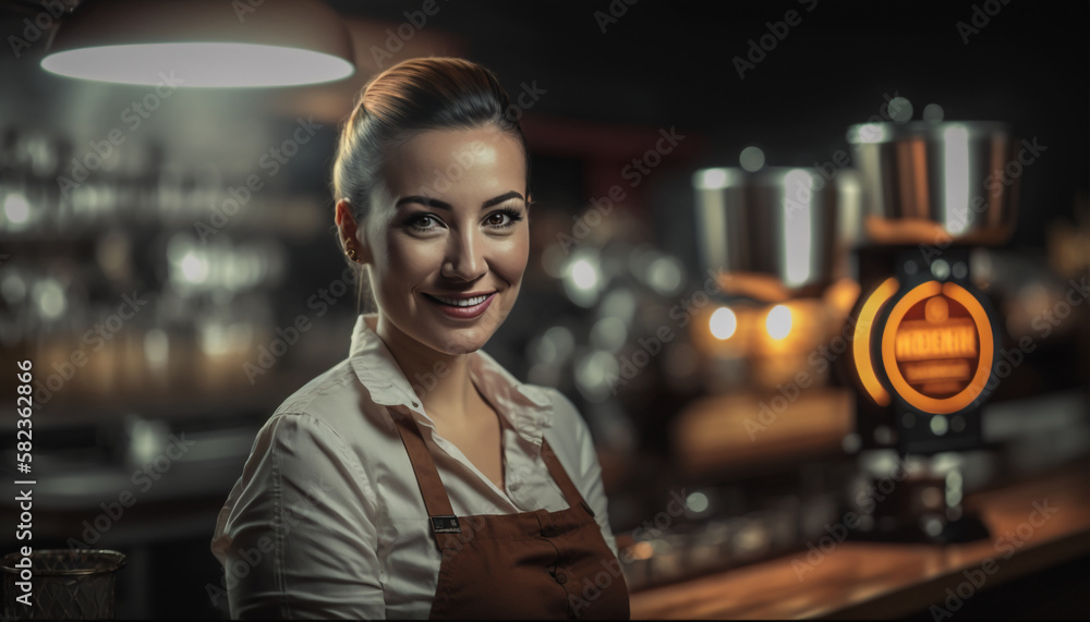 Image Generated AI. Female bartender, Generative AI