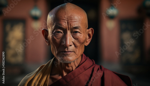Image Generated AI. Portrait of a Buddhist monk, Generative AI
