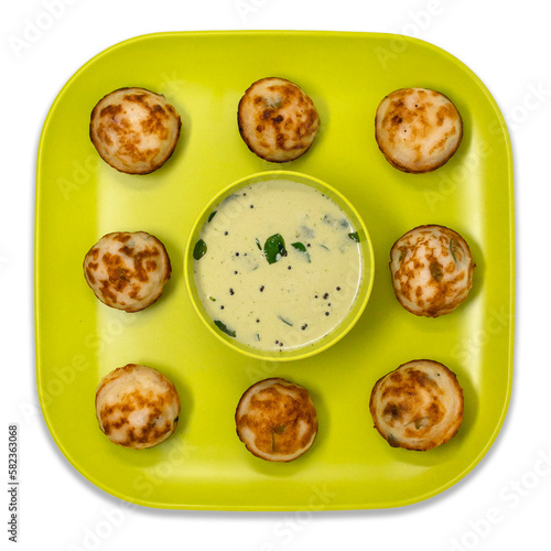 South indian fried snack  kuzhi paniyaram, paddu, guliyappa, Gunta ponganalu paddu, rice appe, paniyaram served with coconut chutney