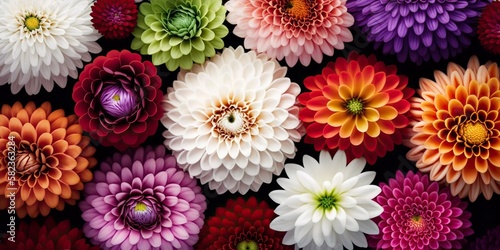 A breathtaking backdrop of chrysanthemum flowers in vibrant shades of red, orange, pink, purple, green, and white, Generative AI © Creative Division
