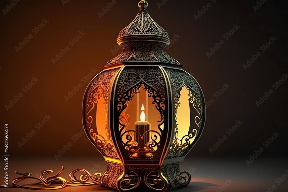 Ornamental Islamic lantern on dark background, Generative AI Ornamental Islamic lantern on dark background, Generative AI