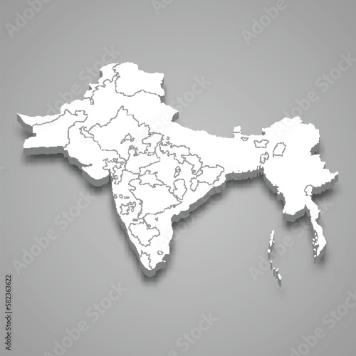 3d isometric map of British Raj Indian Empire isolated with shadow