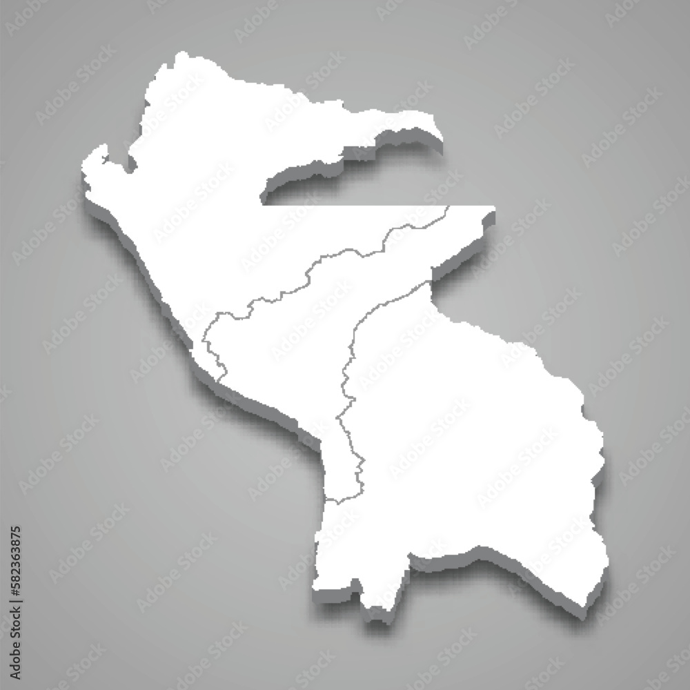3d isometric map of Peru-Bolivian Confederation isolated with shadow 3d isometric map of Peru-Bolivian Confederation isolated with shadow