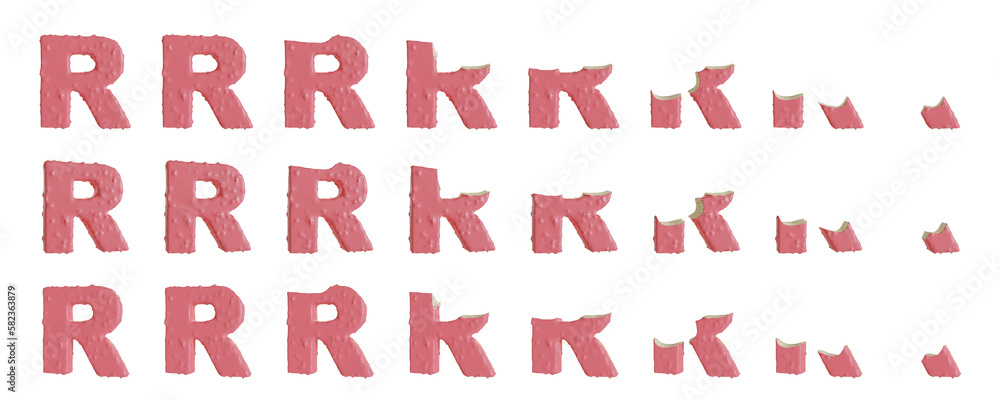 Milk strawberry with Almonds and Vanilla Ice Cream Bars R-shaped, 3D rendering Milk strawberry with Almonds and Vanilla Ice Cream Bars R-shaped, 3D rendering