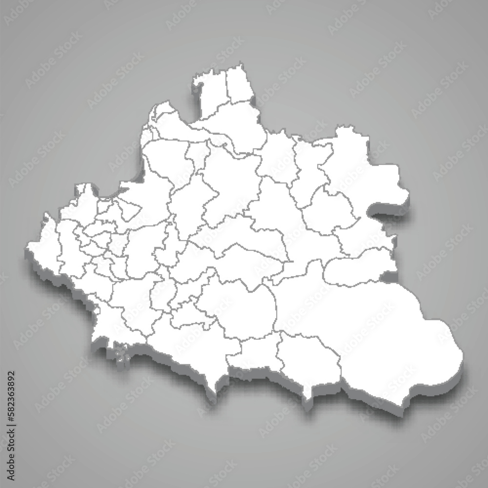 3d isometric map of Polish-Lithuanian Commonwealth isolated with shadow