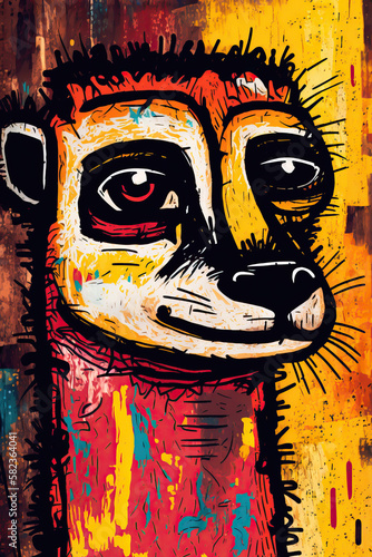 African ethnic illustration of meerkat made with colorful brush strokes. Generative AI photo