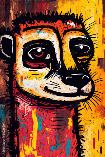 African ethnic illustration of meerkat made with colorful brush strokes. Generative AI