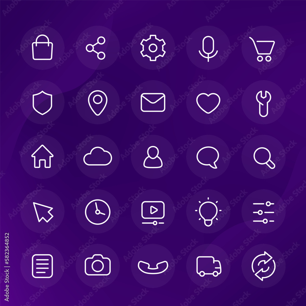 line icons for apps or web, basic white set line icons for apps or web, basic white set