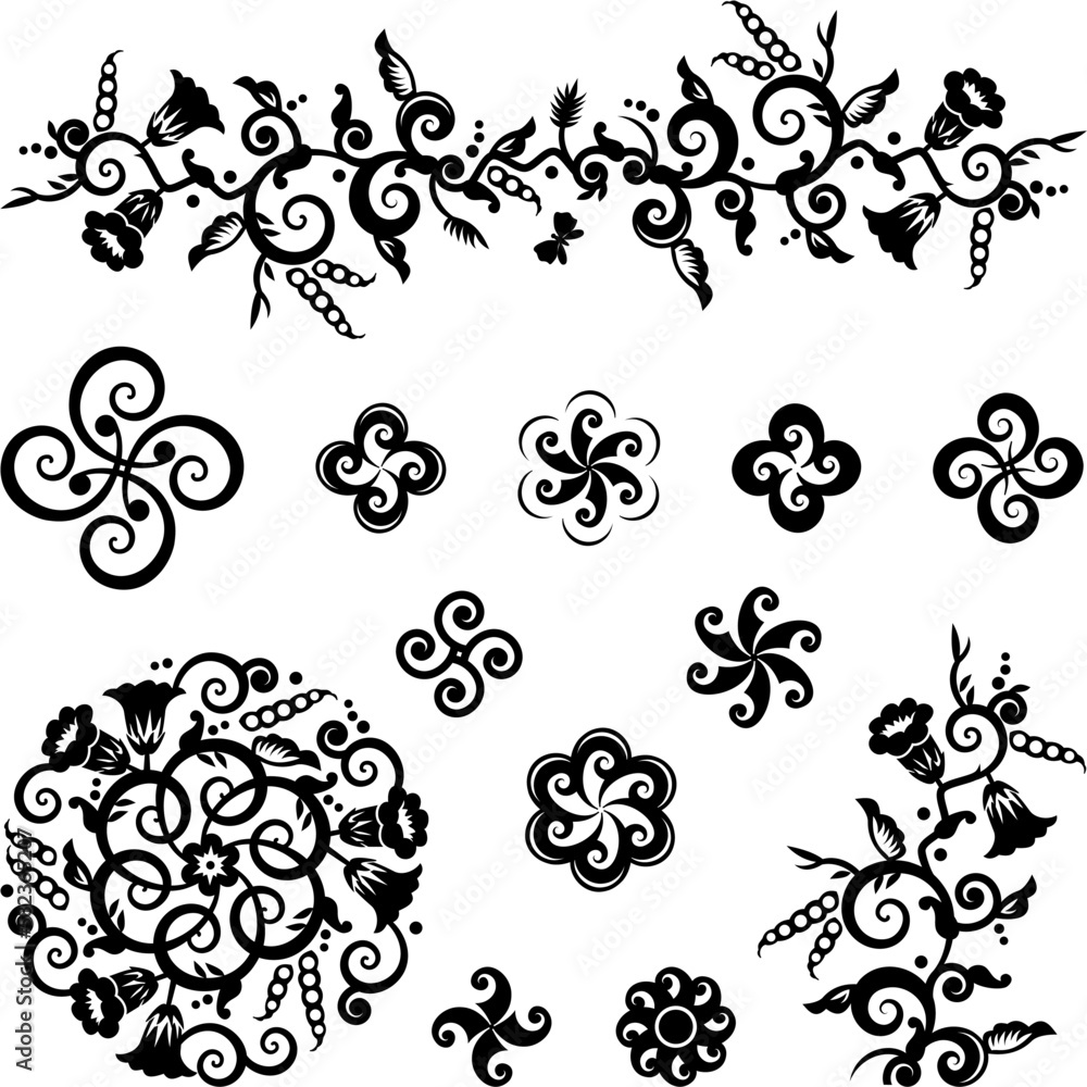Floral and geometric decorative design elements
Floral and geometric decorative design elements