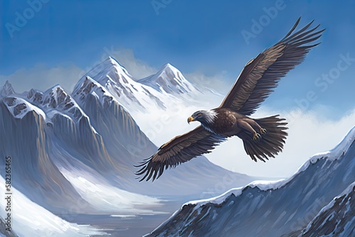 bald eagle in flight in the mountains Generative AI