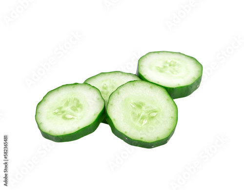 Cucumber and slices on transparent png.