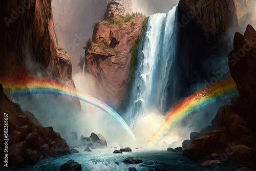 rainbow over waterfall Generative AI