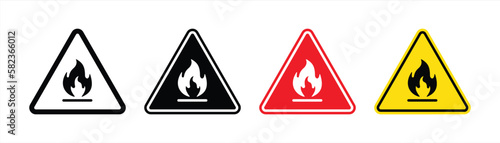 warning fire icon set. danger fire icon sign symbol collections. vector illustration