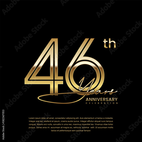 46th anniversary logo with gold color double line style. Line art design. Logo Vector Illustration