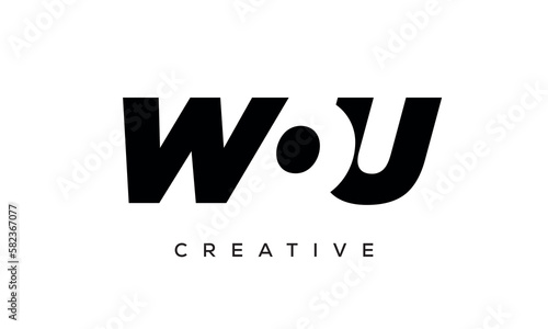 WOU letters negative space logo design. creative typography monogram vector