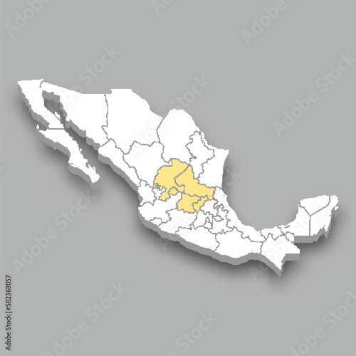 The Bajio region location within Mexico map