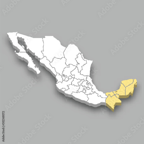 Yucatan and the South region location within Mexico map