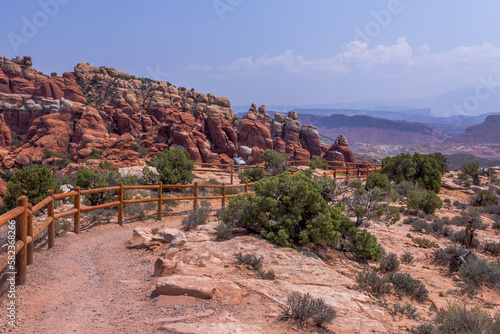 Beautiful rock formations viewed from Fiery Furnace Viewpoint in the Arches National Park in Utah