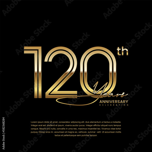 120th anniversary logo with gold color double line style. Line art design. Logo Vector Illustration