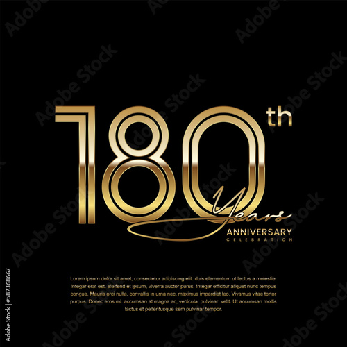 180th anniversary logo with gold color double line style. Line art design. Logo Vector Illustration photo