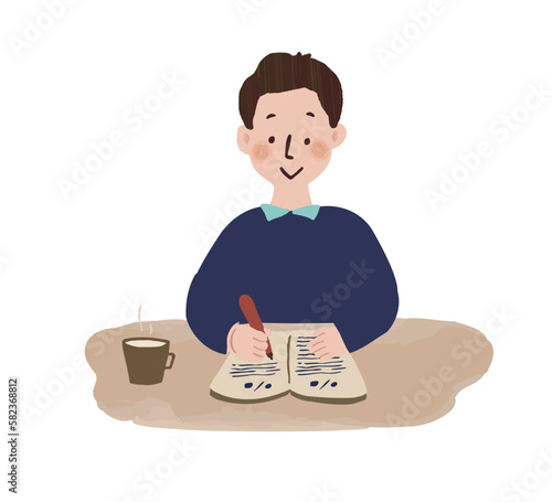日記を書く男性