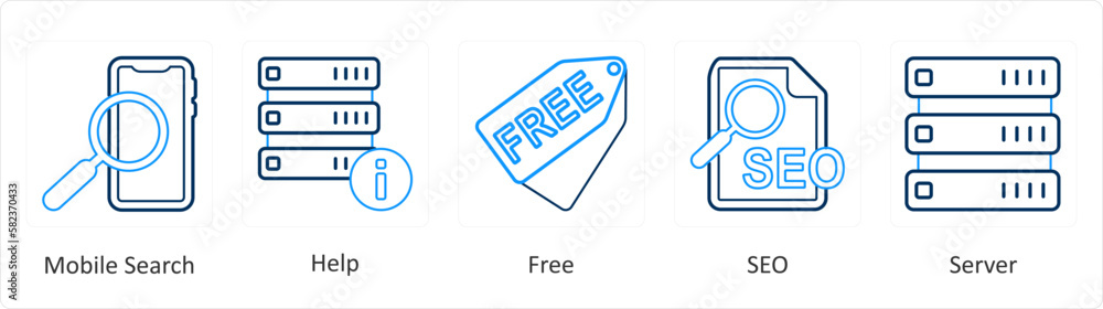 A set of 5 mix icons as mobile search, help, free A set of 5 mix icons as mobile search, help, free