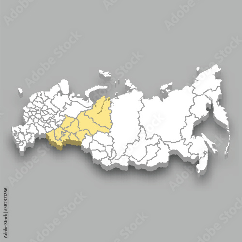 Ural region location within Russia map