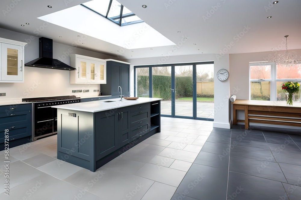 Open-Plan Kitchen Extension. Photo generative AI Open-Plan Kitchen Extension. Photo generative AI