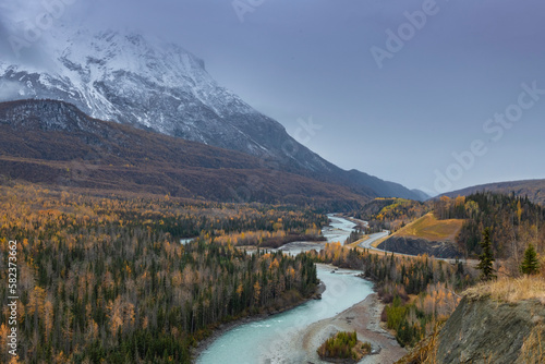 View looking down the valley from the Glenn Highway in Alaska
