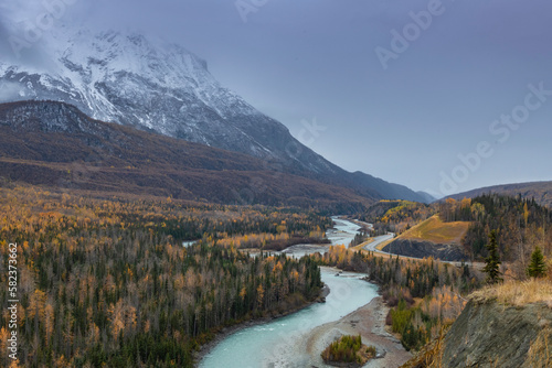 View looking down the valley from the Glenn Highway in Alaska photo