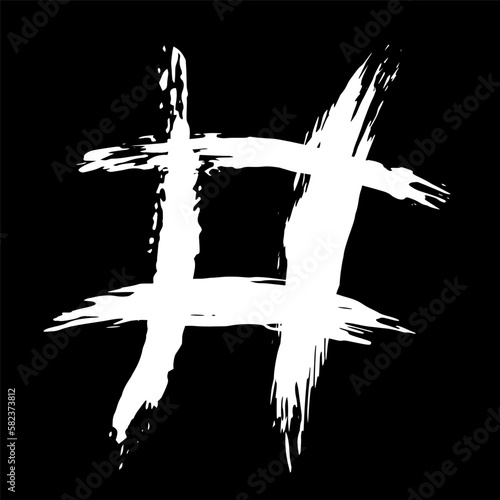 The hash on a black background is drawn by hand with a brush.