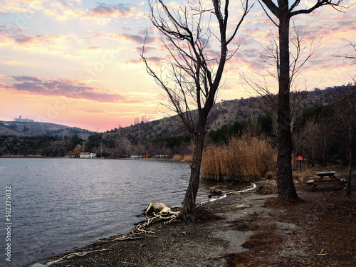 View of the lake and surroundings under a beautiful sky. Turkey - Ankara - Eymir Lake photo