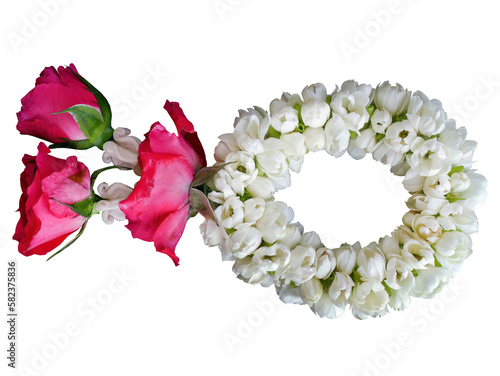 Isolated Thai traditional style, jasmine garland, symbol of mother day, homage to a Buddha Jasmine, Maalai, transparent background, cutout photo