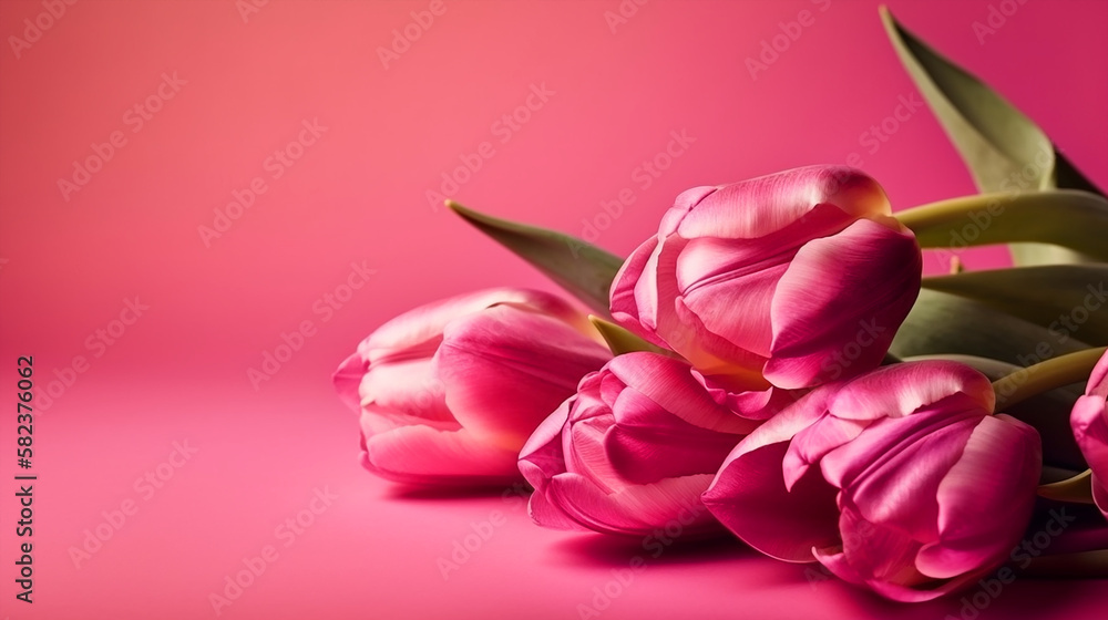 Fototapeta premium tulips flower on pink background. Generative AI 