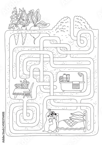 Maze game for kids, find the right path for the mole