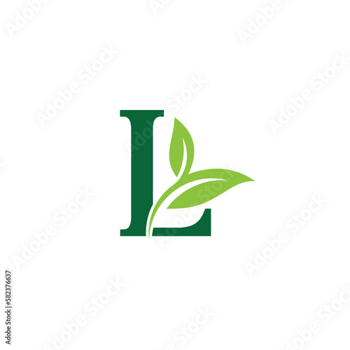 L Green Leaf Letter Design Logo. Eco Bio Leaf Letters Icon Illustration Vetor Logo.