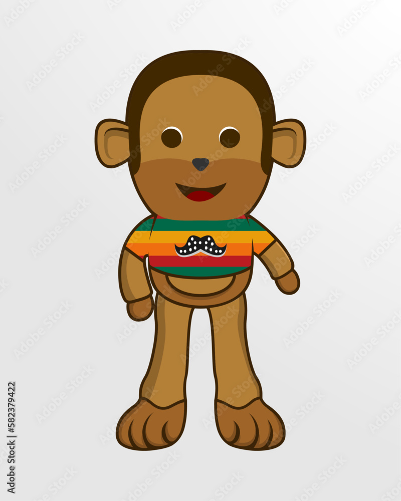 the illustration of standing monkey doll in vertical layout grey gradient background. colorful colors of vector.