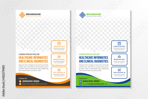 Corporate healthcare cover, page a4 template design and flat icons for a report and medical brochure design, flyer, leaflets decoration for printing and presentation vector illustration. photo space
